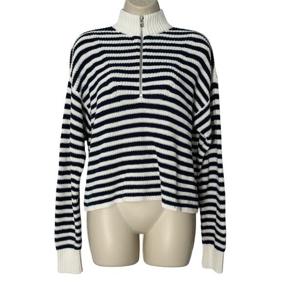 NWT Madewell Ribbed Half-Zip Sweater in Navy Stripe Size L‎ - Picture 4 of 14